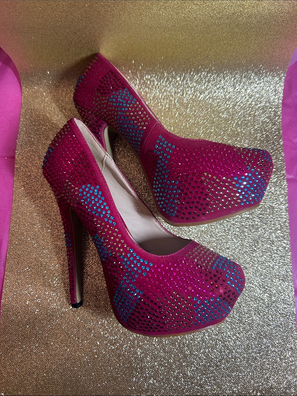 Fuchsia Crystal-Accented Platform Pumps met but no box
